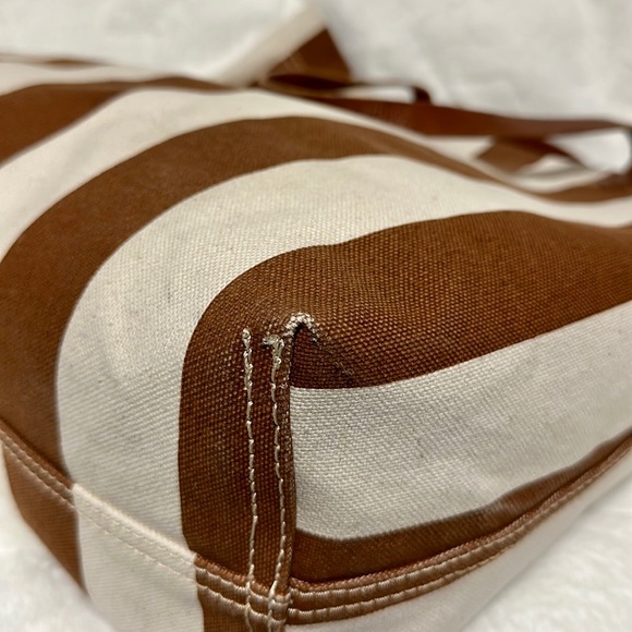 🔥🔥🔥Madewell Stripe Leather Canvas Large Tote Shoulder Bag - Picture 14 of 15